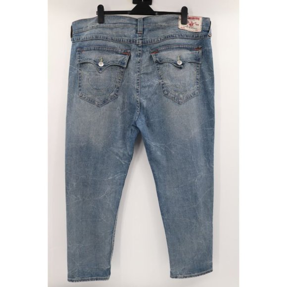 true religion men's 40 46x29 slim drop rise jeans cotton distressed flap pockets - Picture 1 of 13